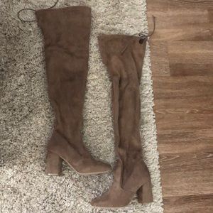 Beige thigh high boots